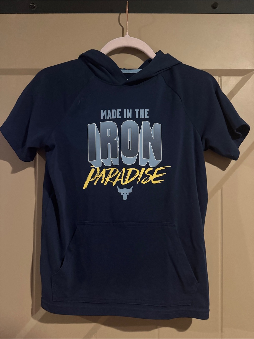 Under Armour Navy Short-Sleeve Hoodie with 'Iron Paradise' Graphic